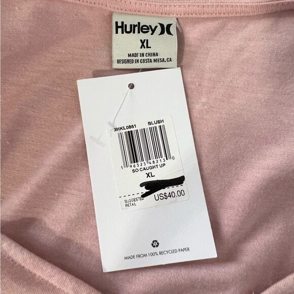 Hurley Juniors' So Caught Up Ruched Cropped Tie Top Size XL Pink - Picture 5 of 5
